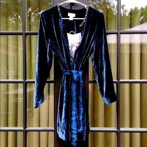 Soft surroundings blue velvet rhinestone robe w silky inside